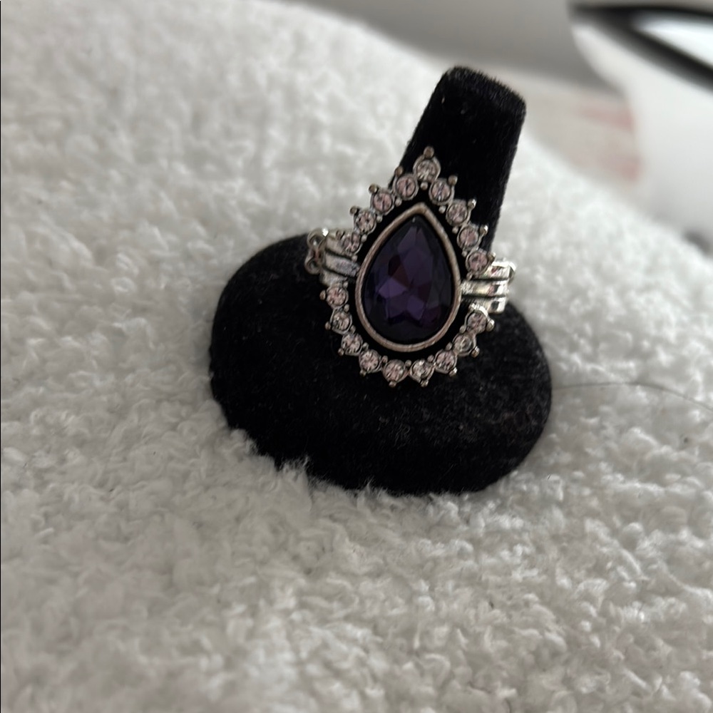 Elegant Purple Teardrop Ring with Silver Accents